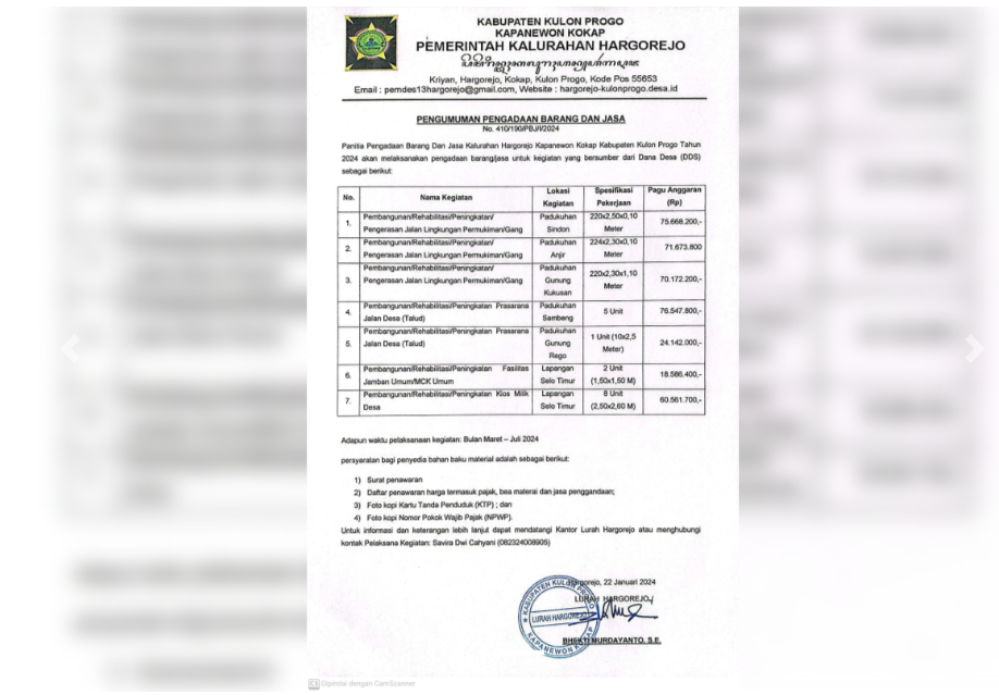 Pengumuman Perencanaan Pengadaan Barang dan Jasa Tahun 2024